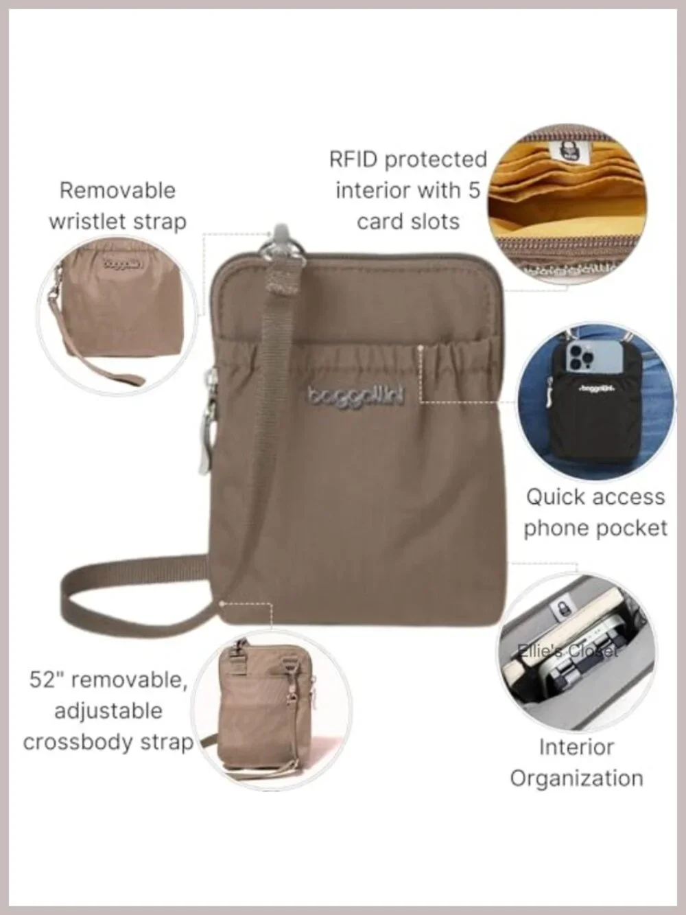 RFID Blocking Nylon Crossbody Travel Pouch with Adjustable Strap